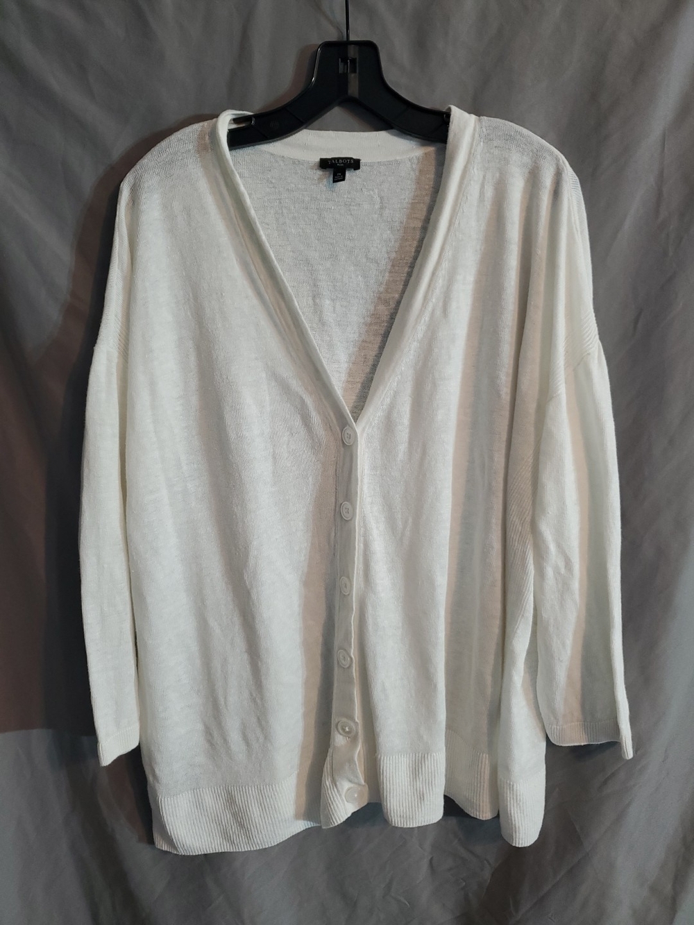 Talbots 2X Ivory Lightweight Linen Long Sleeve Knit Cardigan